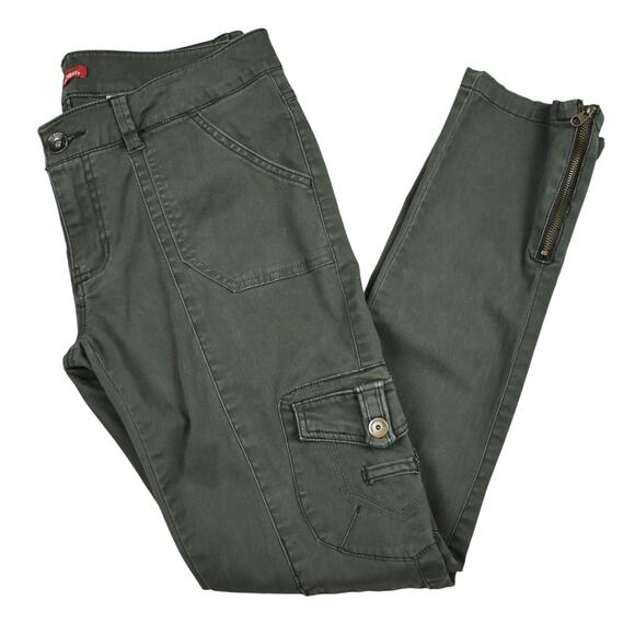 Y2K Union Bay dark olive green skinny cargo pocket moto pants low rise size 11 - Picture 1 of 7